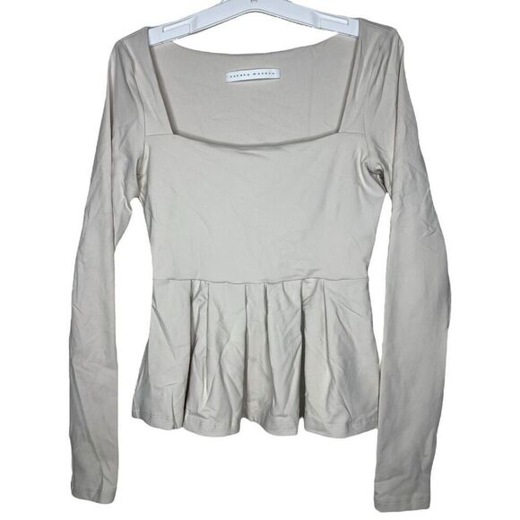 NEW Susana Monaco Square Neck Long Sleeve Peplum Top Blanched Almond Small - Picture 1 of 16